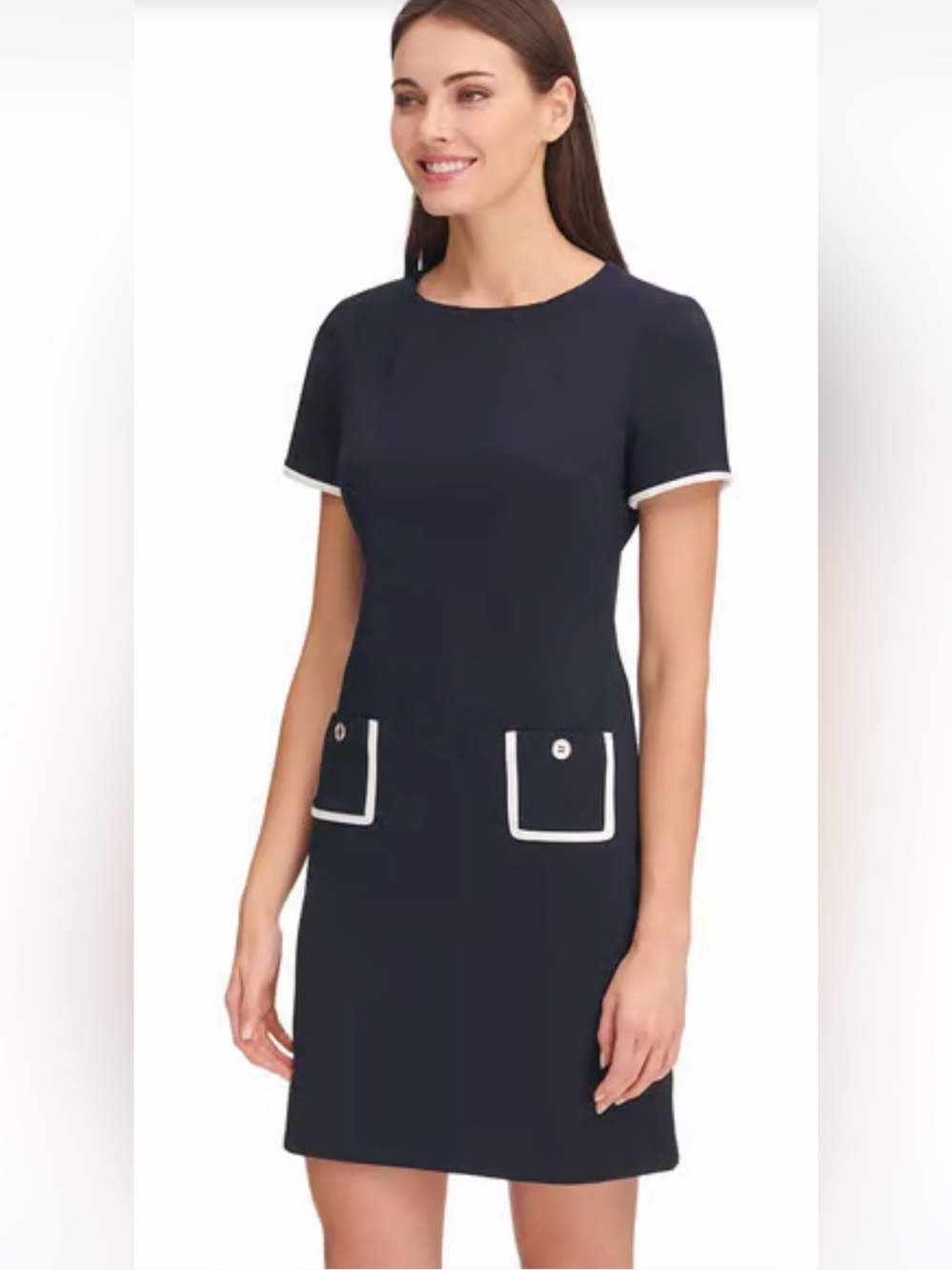 NWT Tommy Hilfiger Contrast Trim Pocket Shift Dress Navy Ivory Size 10